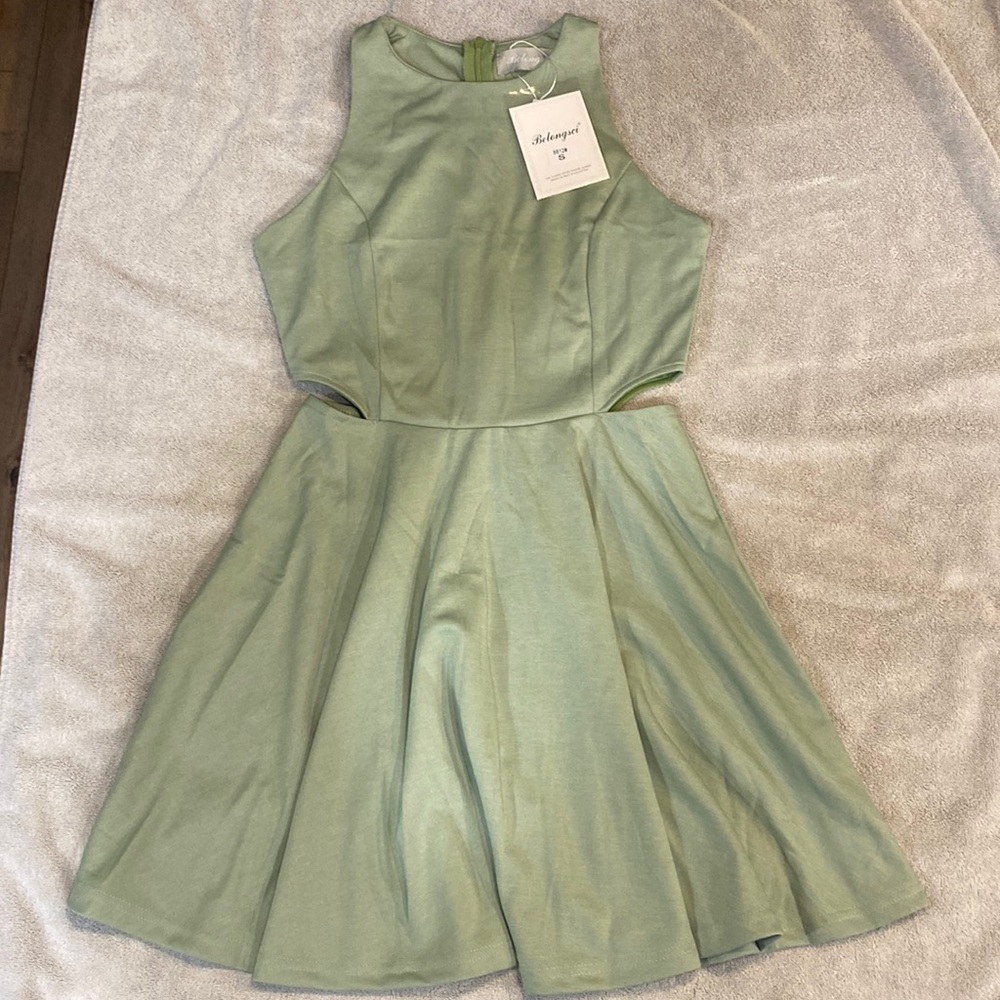 belongsci, sage green dress, small